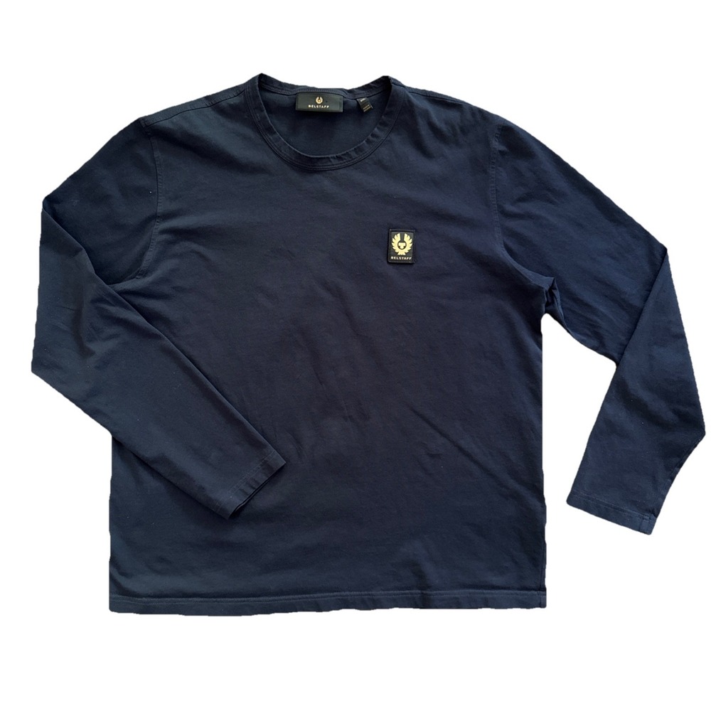 Belstaff Long Sleeve T‎ Shirt Men XXL Navy Blue Logo Patch Cotton Tee
